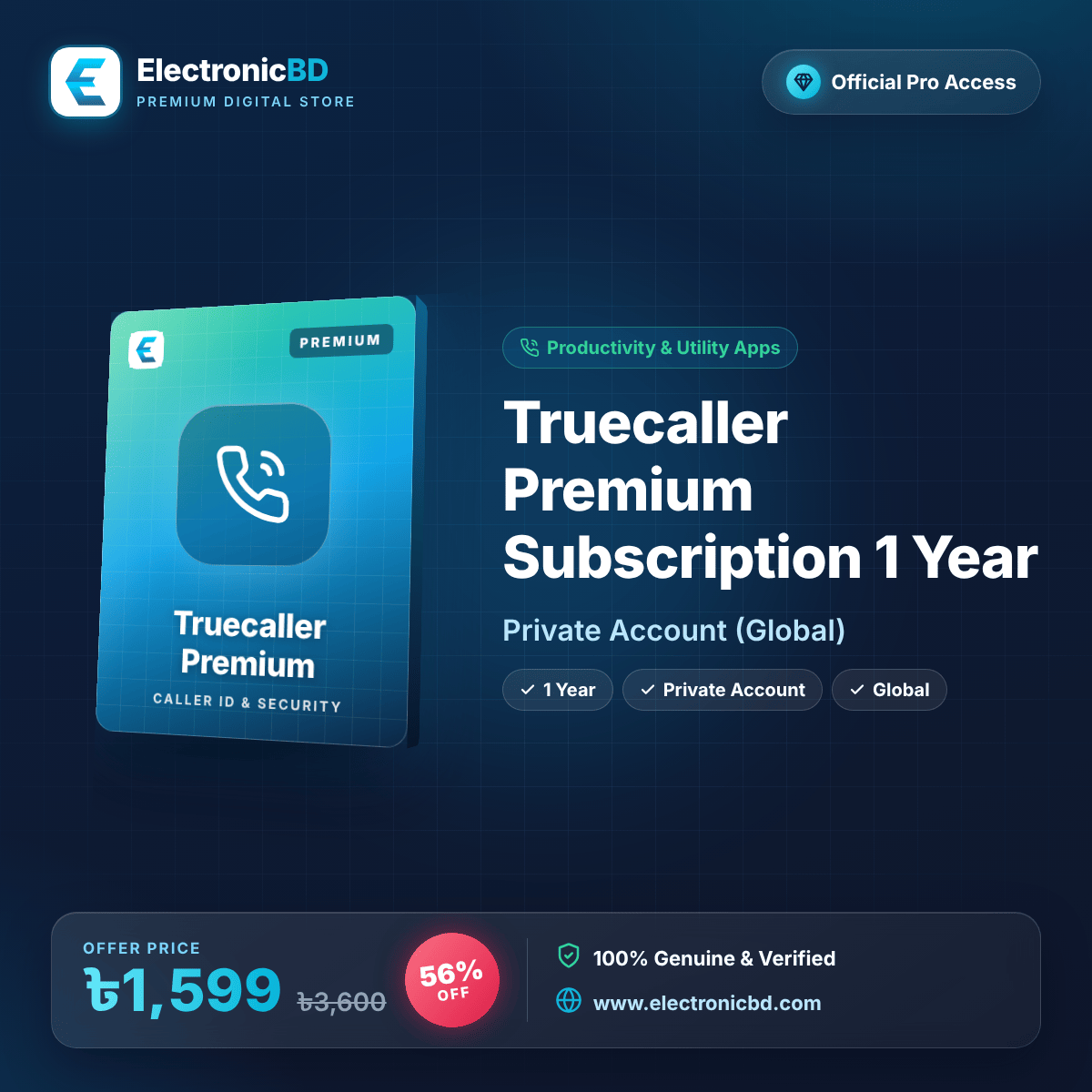 Truecaller Premium Subscription 1 Year - Private Account (Global)
