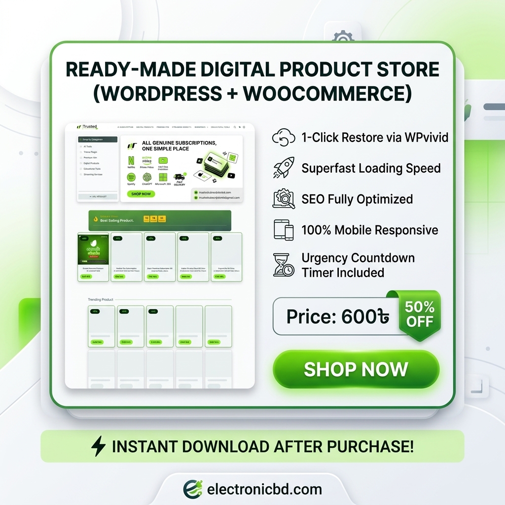 Ready-Made Digital Product Selling Website Backup File (WordPress + WooCommerce)
